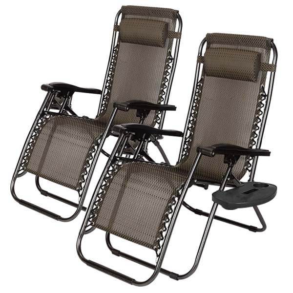 Zero gravity garden chair with gift cup holder, 2 pcs-grey - TrendFynd