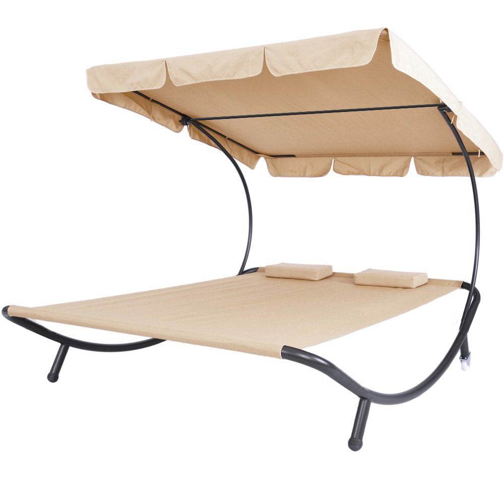 Double sunbed with shade - beige - TrendFynd